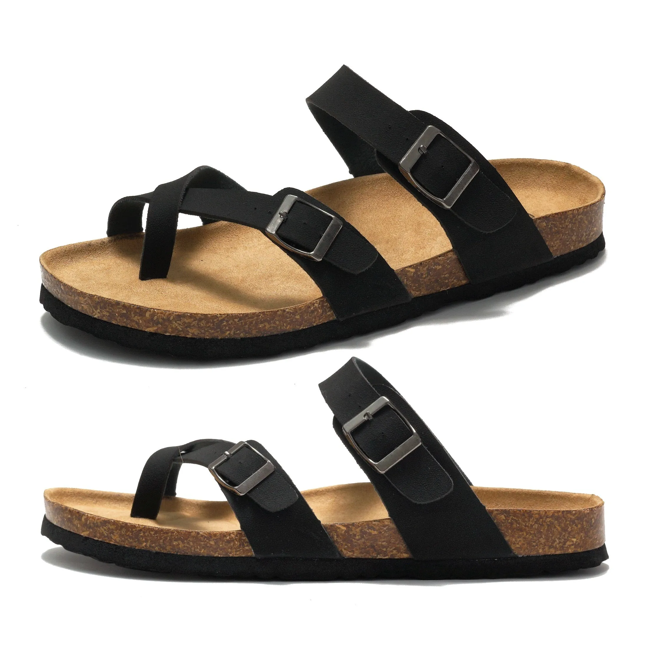 Amozae-Low Heel Womens Faux Leather Split Toe Sandals - Adjustable Buckle, Crisscross Straps, Retro Style, Genuine Leather Lining, Wooden Insole, Rubber Sole, All-Season Comfortable Walking Shoes