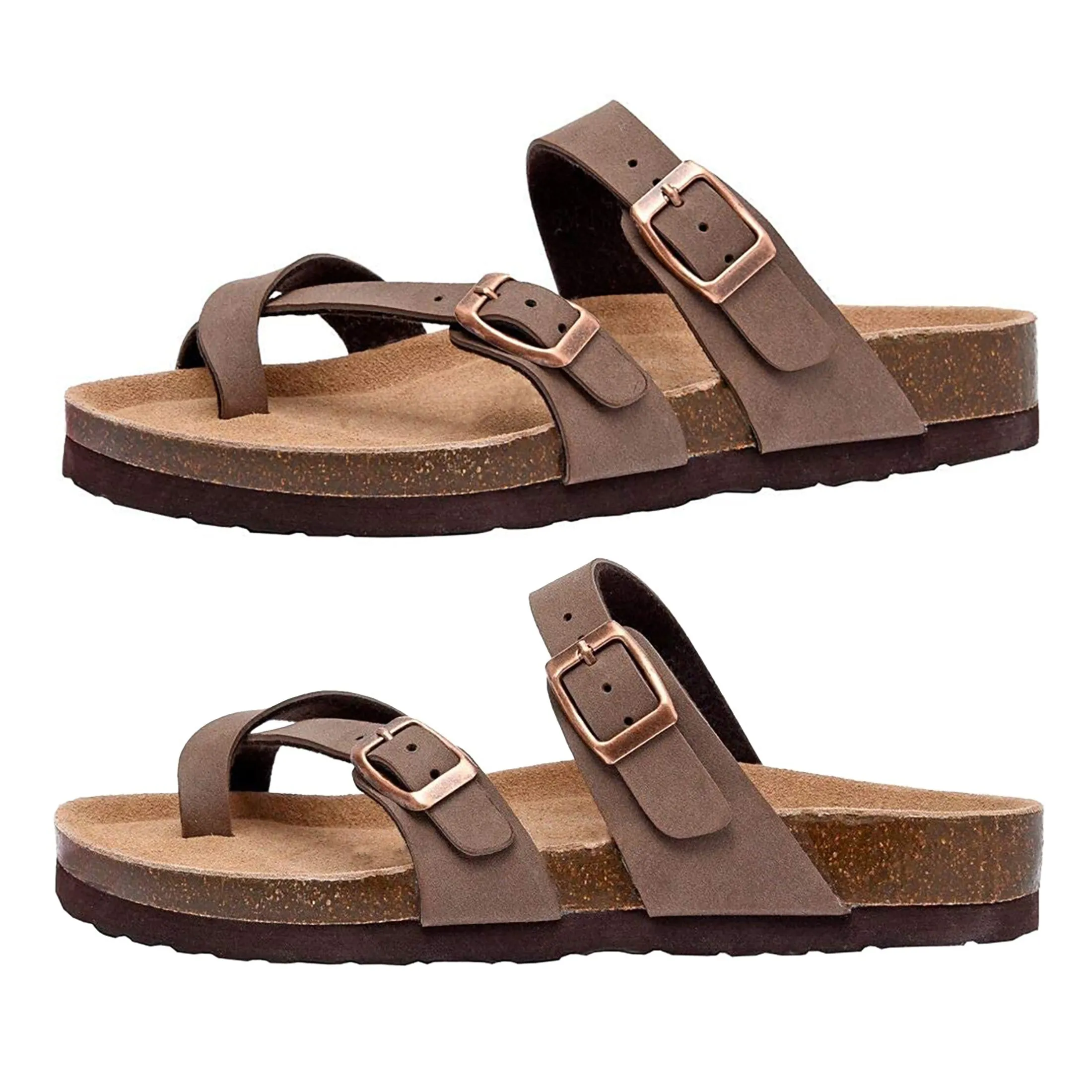 Amozae-Low Heel Womens Faux Leather Split Toe Sandals - Adjustable Buckle, Crisscross Straps, Retro Style, Genuine Leather Lining, Wooden Insole, Rubber Sole, All-Season Comfortable Walking Shoes