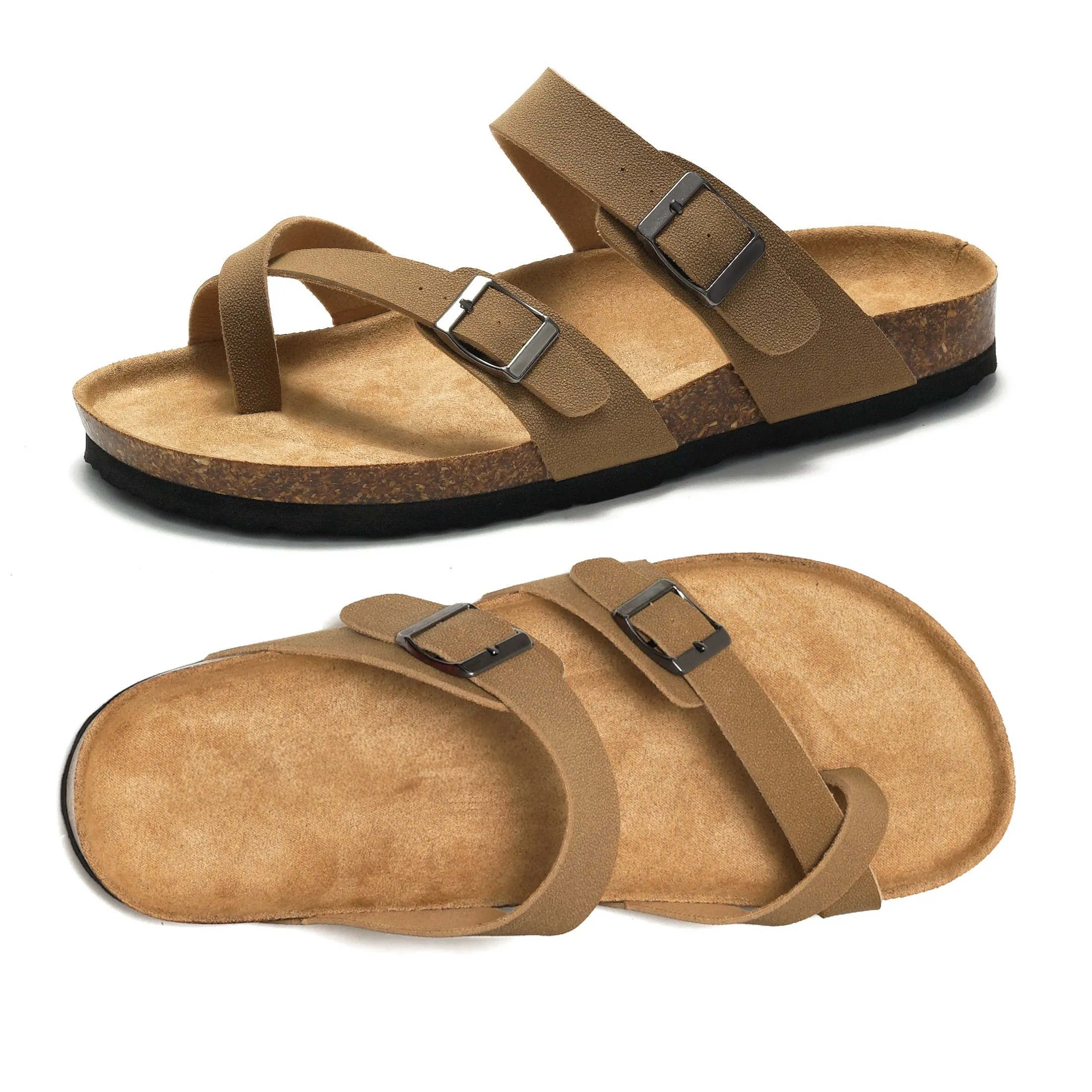 Amozae-Low Heel Womens Faux Leather Split Toe Sandals - Adjustable Buckle, Crisscross Straps, Retro Style, Genuine Leather Lining, Wooden Insole, Rubber Sole, All-Season Comfortable Walking Shoes