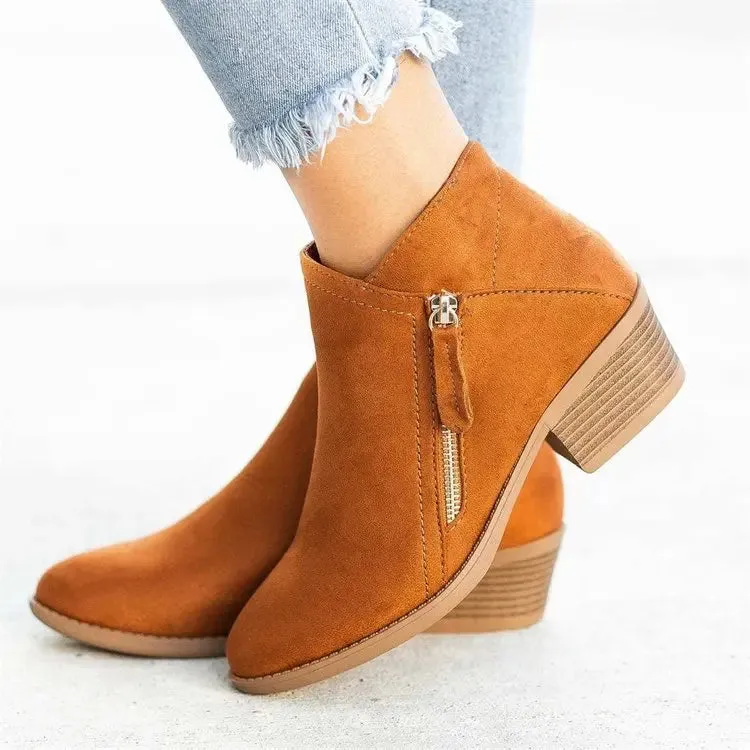 Amozae-Women's Ankle Boots Autumn Low Heel Work Boots Platform Sexy Ladies Solid Color High Heels Boots Shoes 2023 Winter