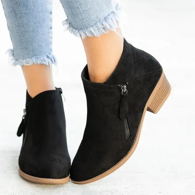 Amozae-Women's Ankle Boots Autumn Low Heel Work Boots Platform Sexy Ladies Solid Color High Heels Boots Shoes 2023 Winter
