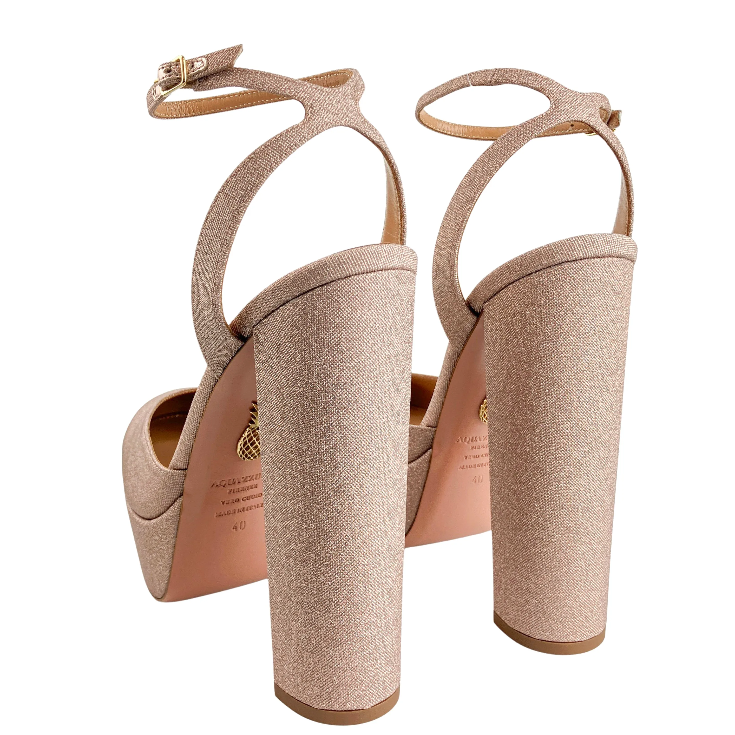Aquazzura So High Plateau Platform Heels in Rose Gold