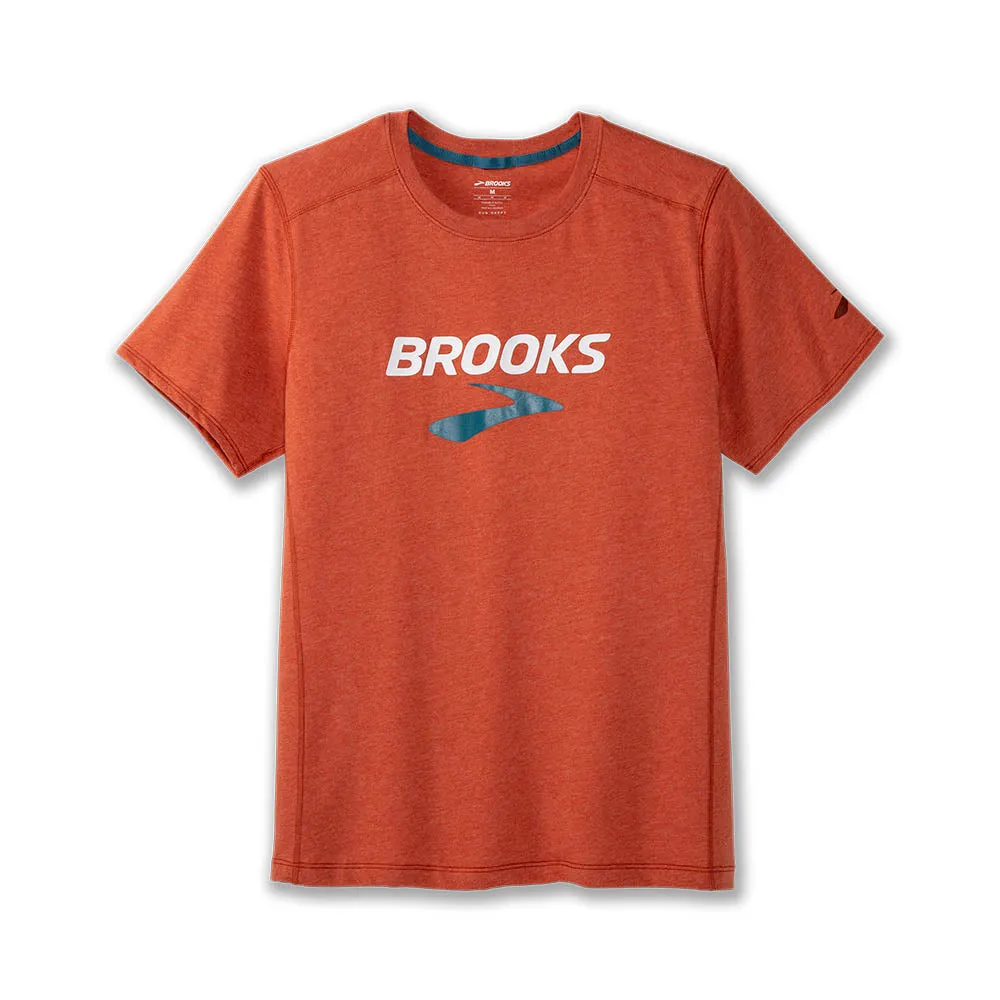Brooks | Distance Short Sleeve 2.0 | Men's | Heather Red Clay/Brooks Logo
