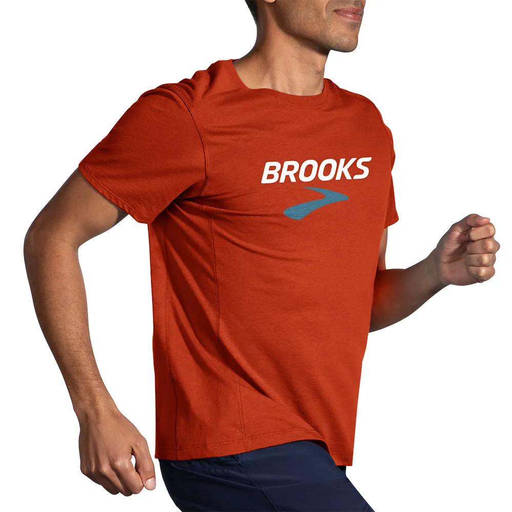 Brooks | Distance Short Sleeve 2.0 | Men's | Heather Red Clay/Brooks Logo