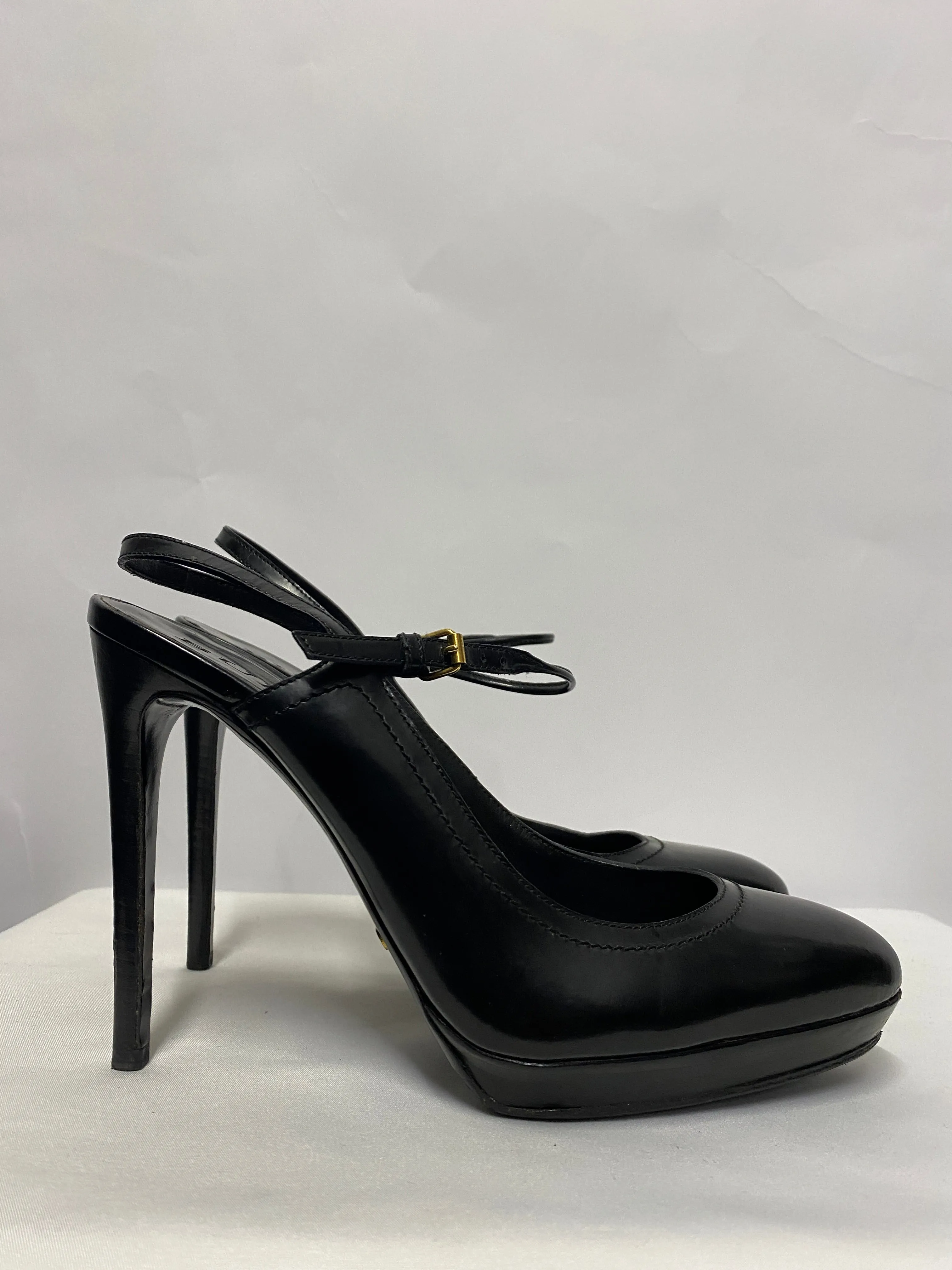 Burberry Black Slingback Platform Heels 5