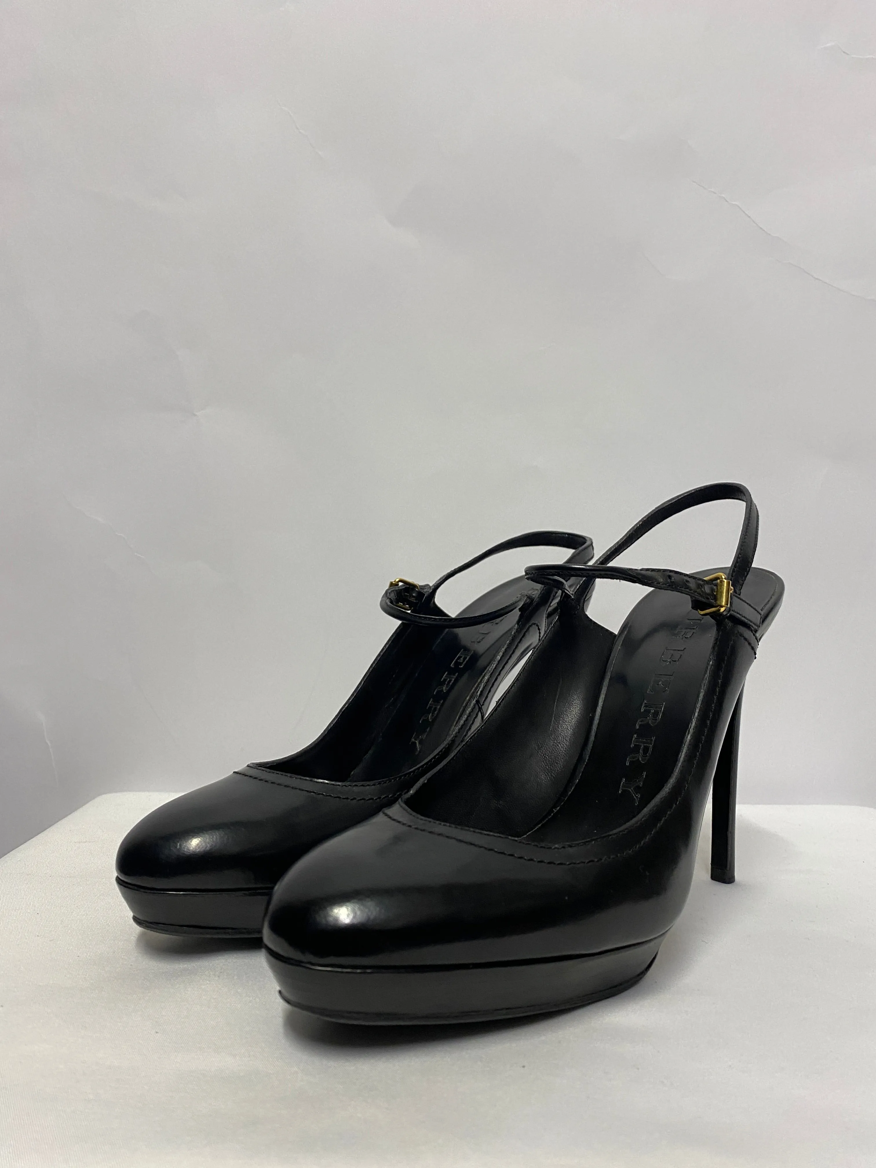 Burberry Black Slingback Platform Heels 5