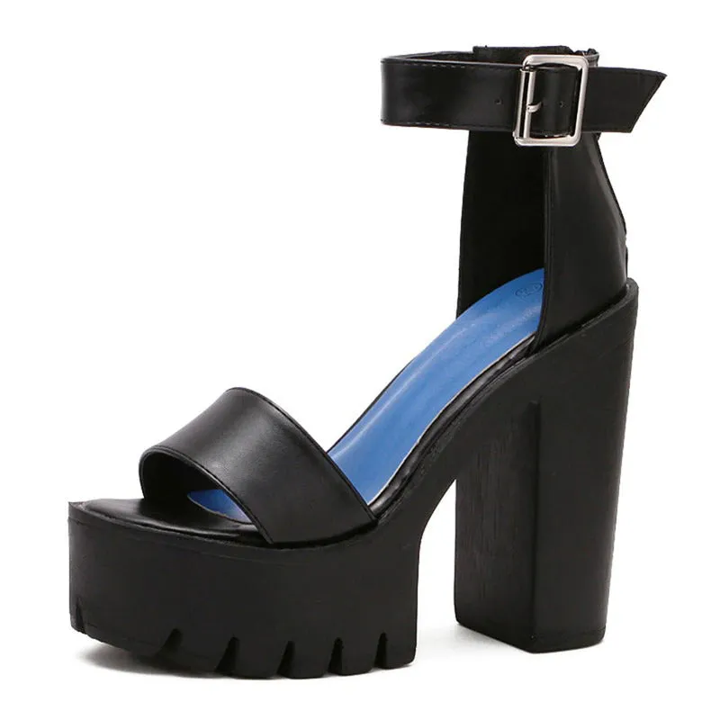 Chic Trend Vegan Leather Thick High Heels Platform Sandals