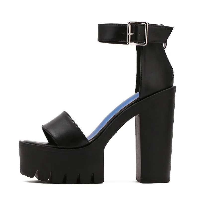 Chic Trend Vegan Leather Thick High Heels Platform Sandals