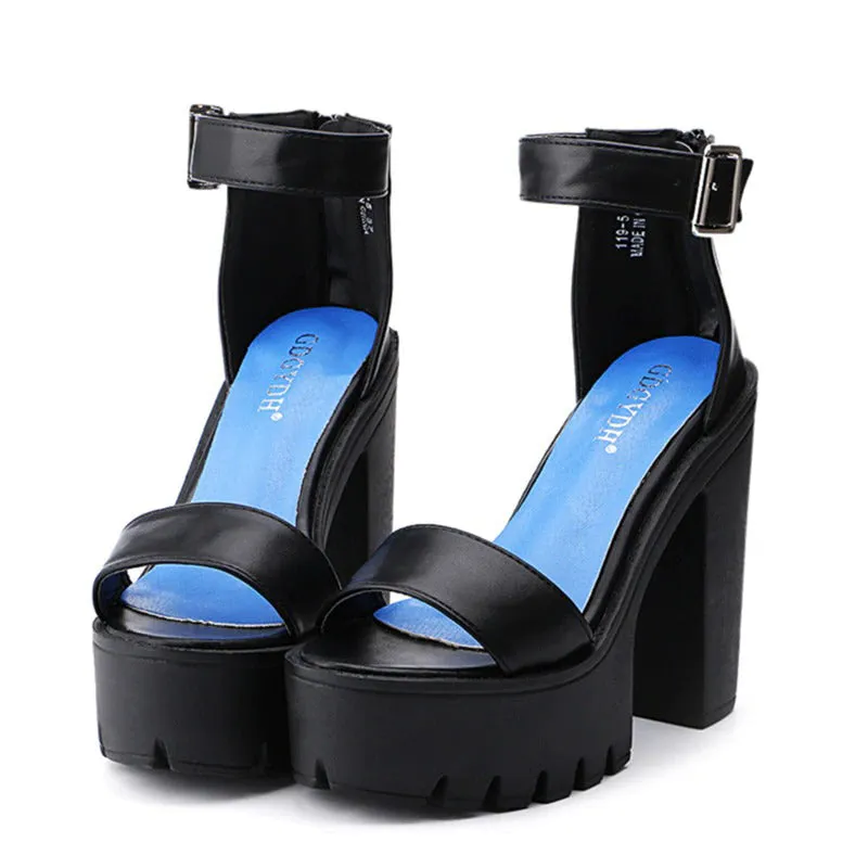 Chic Trend Vegan Leather Thick High Heels Platform Sandals