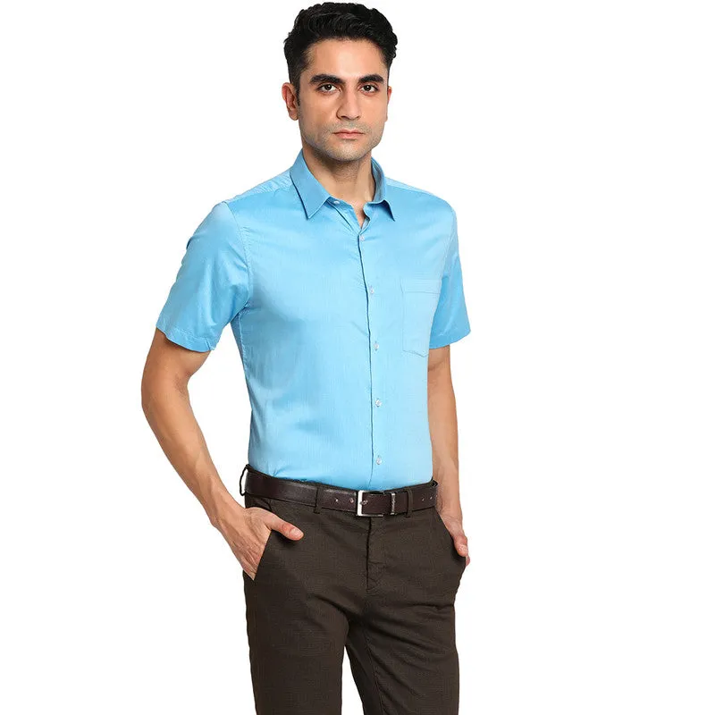 Cotton Light Blue Regular Fit Solid Formal Shirt