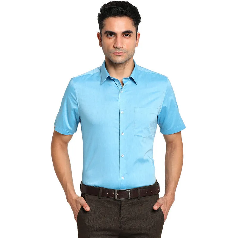 Cotton Light Blue Regular Fit Solid Formal Shirt