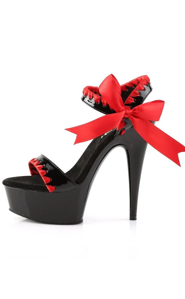 DELIGHT-615 Black Patent & Red Platform Heels