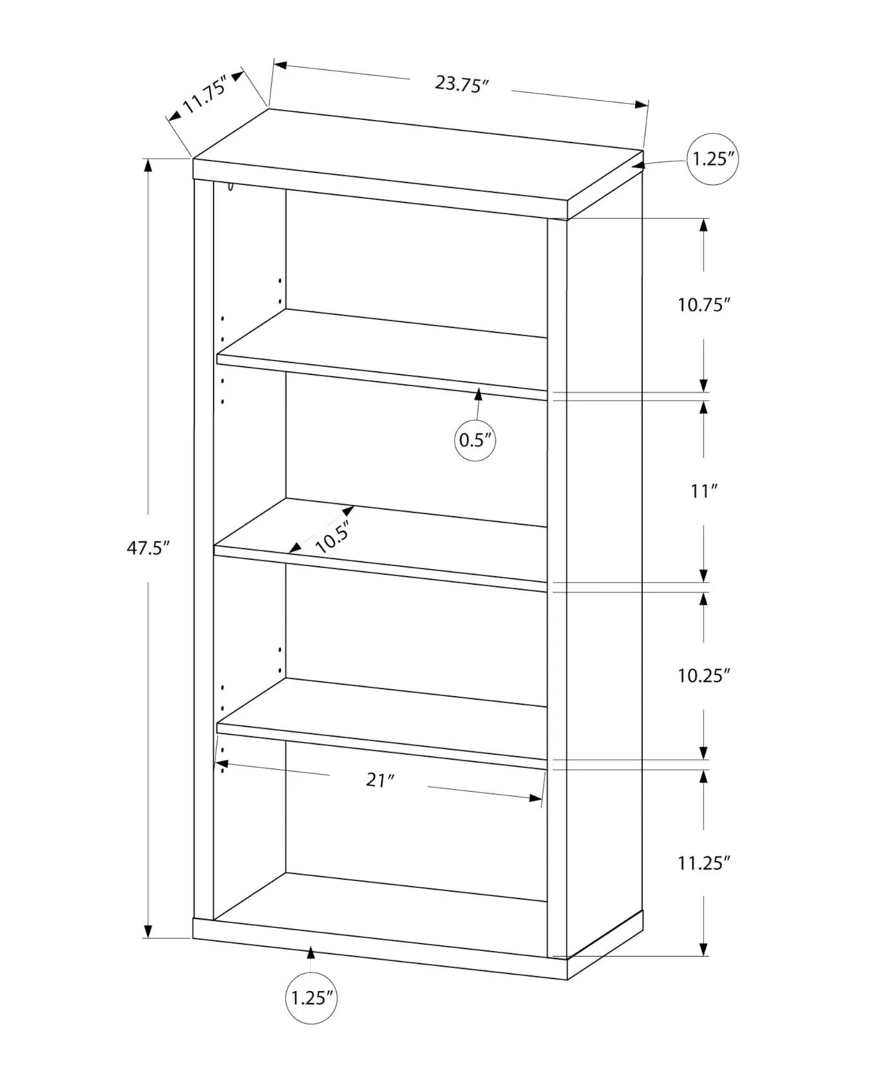 Derby 4-Shelf Bookcase - Grey