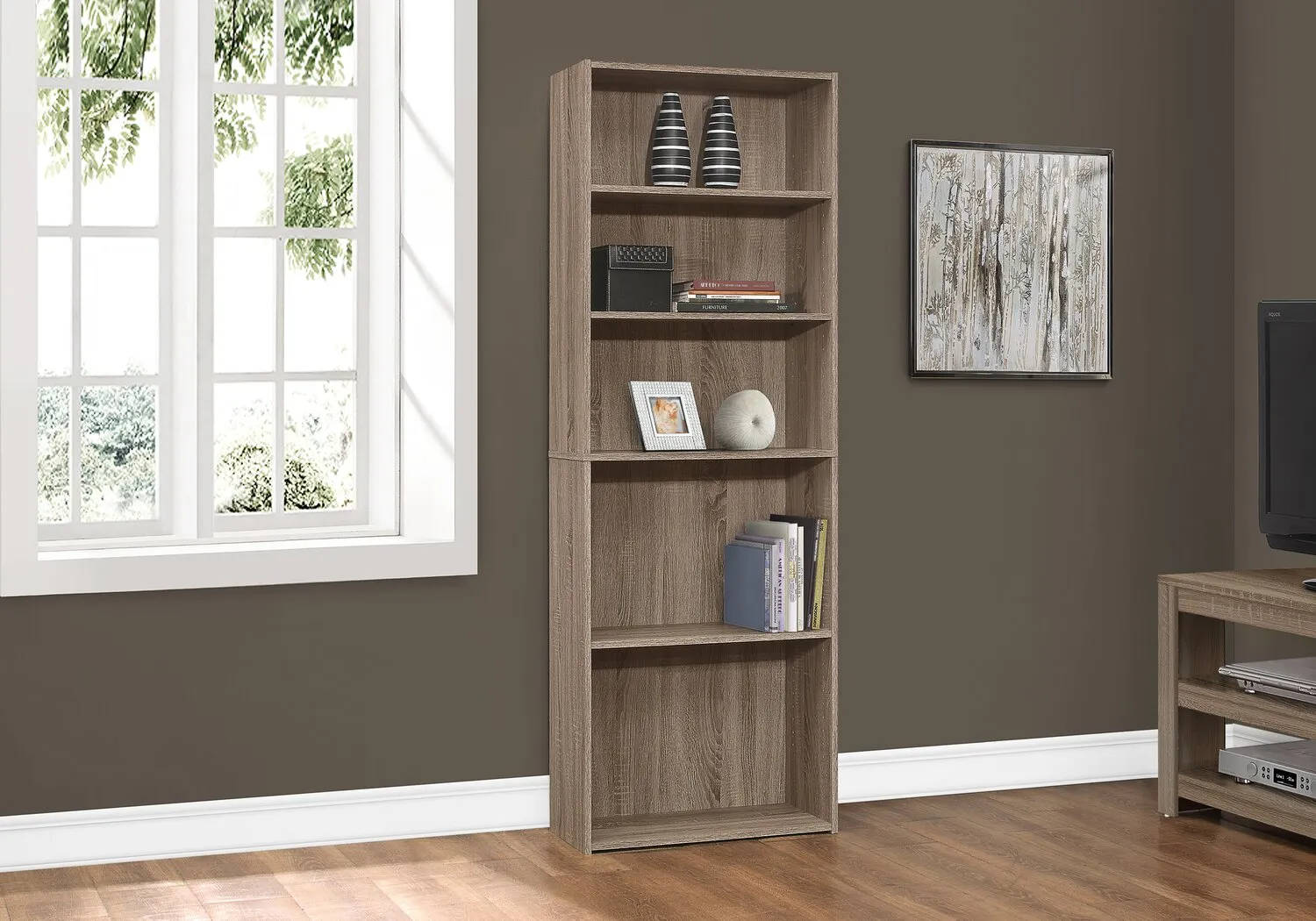 Derby 5-Shelf Bookcase - Dark Taupe