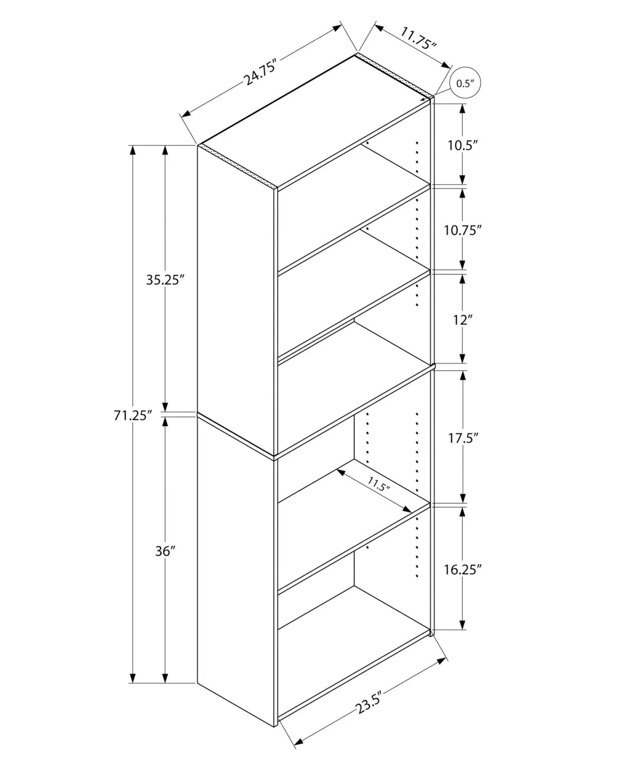 Derby 5-Shelf Bookcase - Dark Taupe