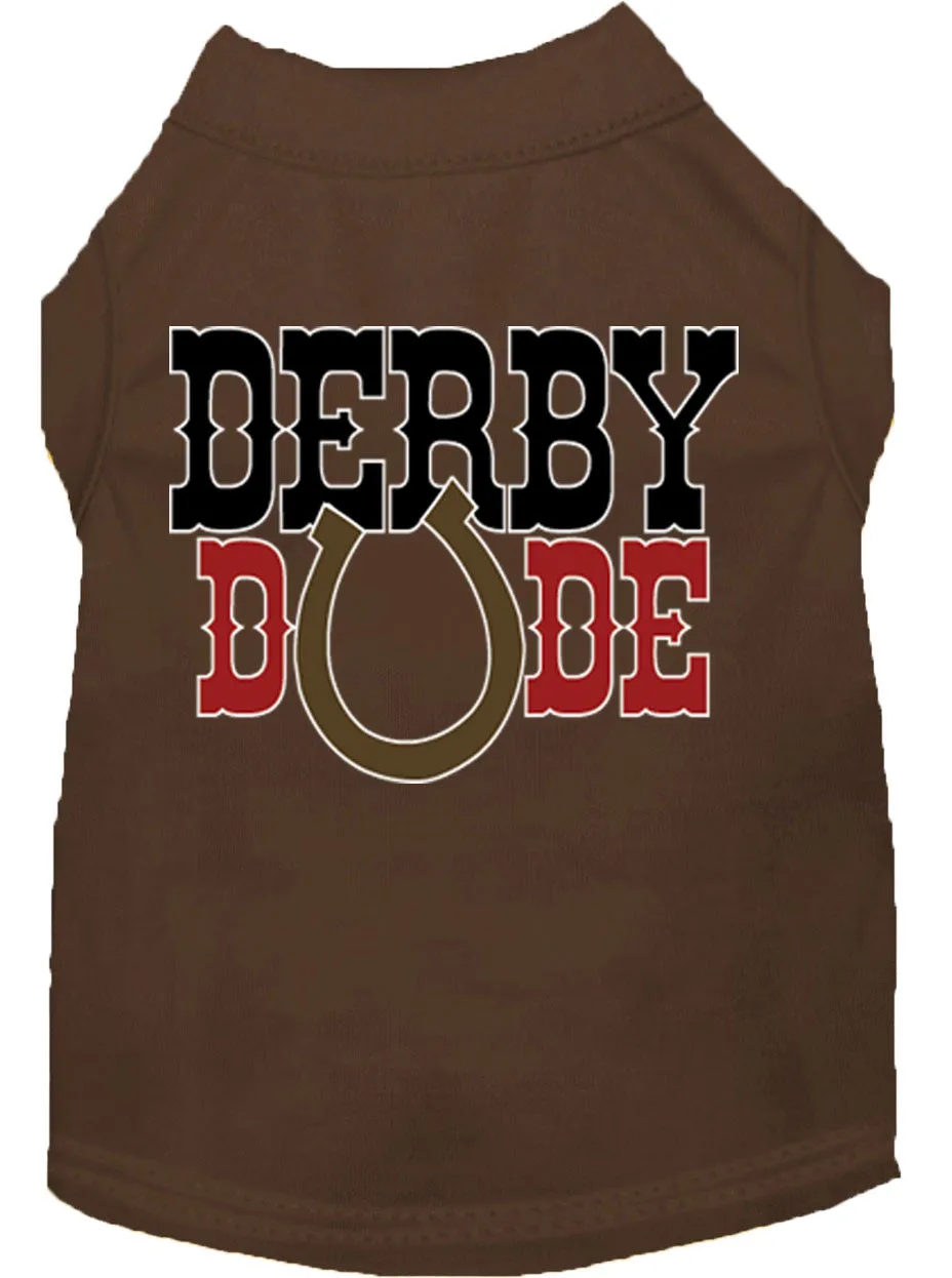 Derby Dude Screen Print Dog Shirt Brown Sm