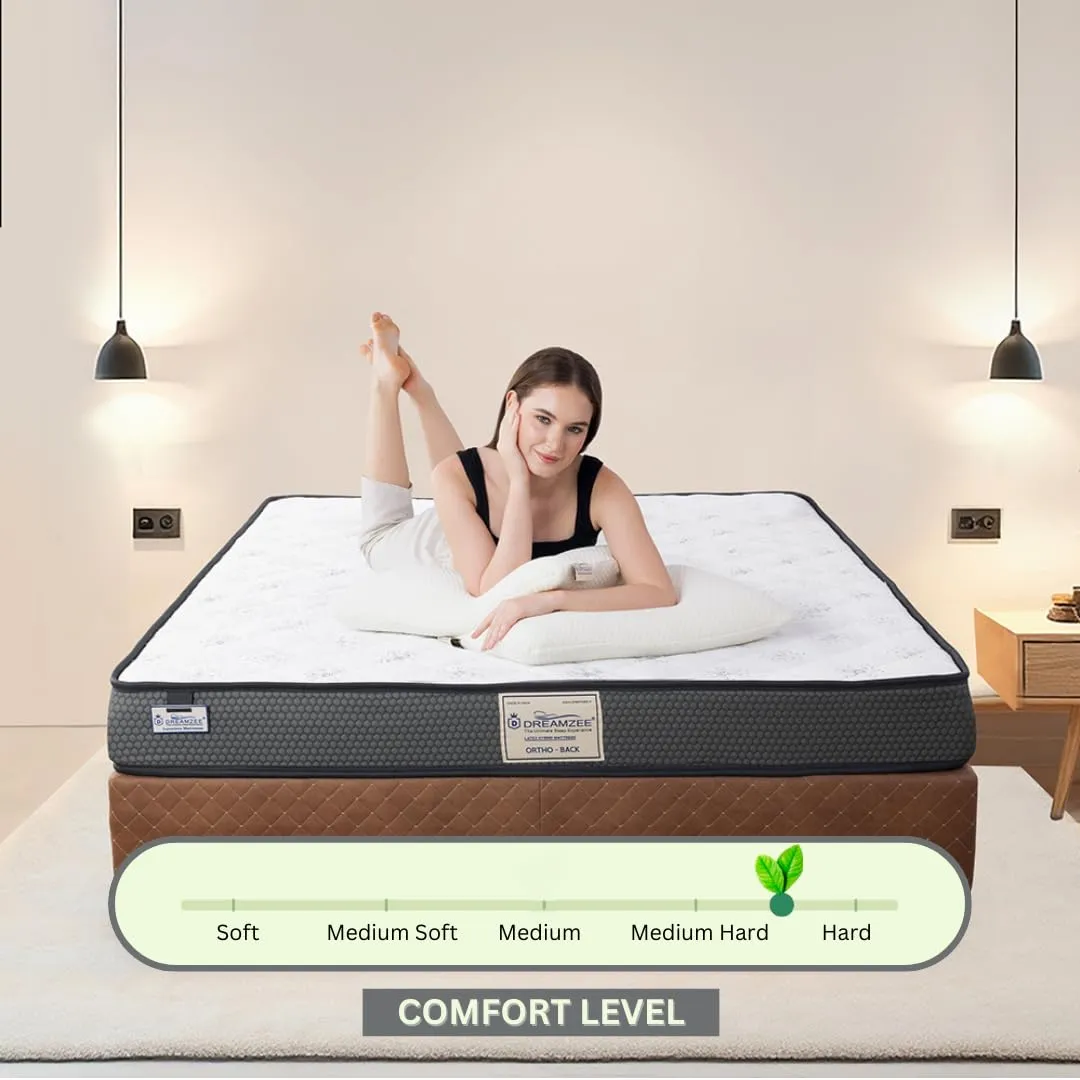 DREAMZEE Ortho-Back™ - Globally Certified 100% Natural Latex   Bonded Foam - Medium Hard Ortho Comfort - Latex Hybrid Mattress (75x48x6 Inches)