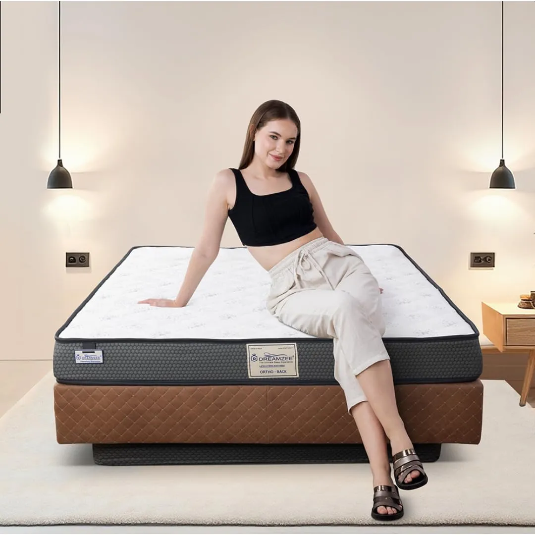 DREAMZEE Ortho-Back™ - Globally Certified 100% Natural Latex   Bonded Foam - Medium Hard Ortho Comfort - Latex Hybrid Mattress (75x48x6 Inches)