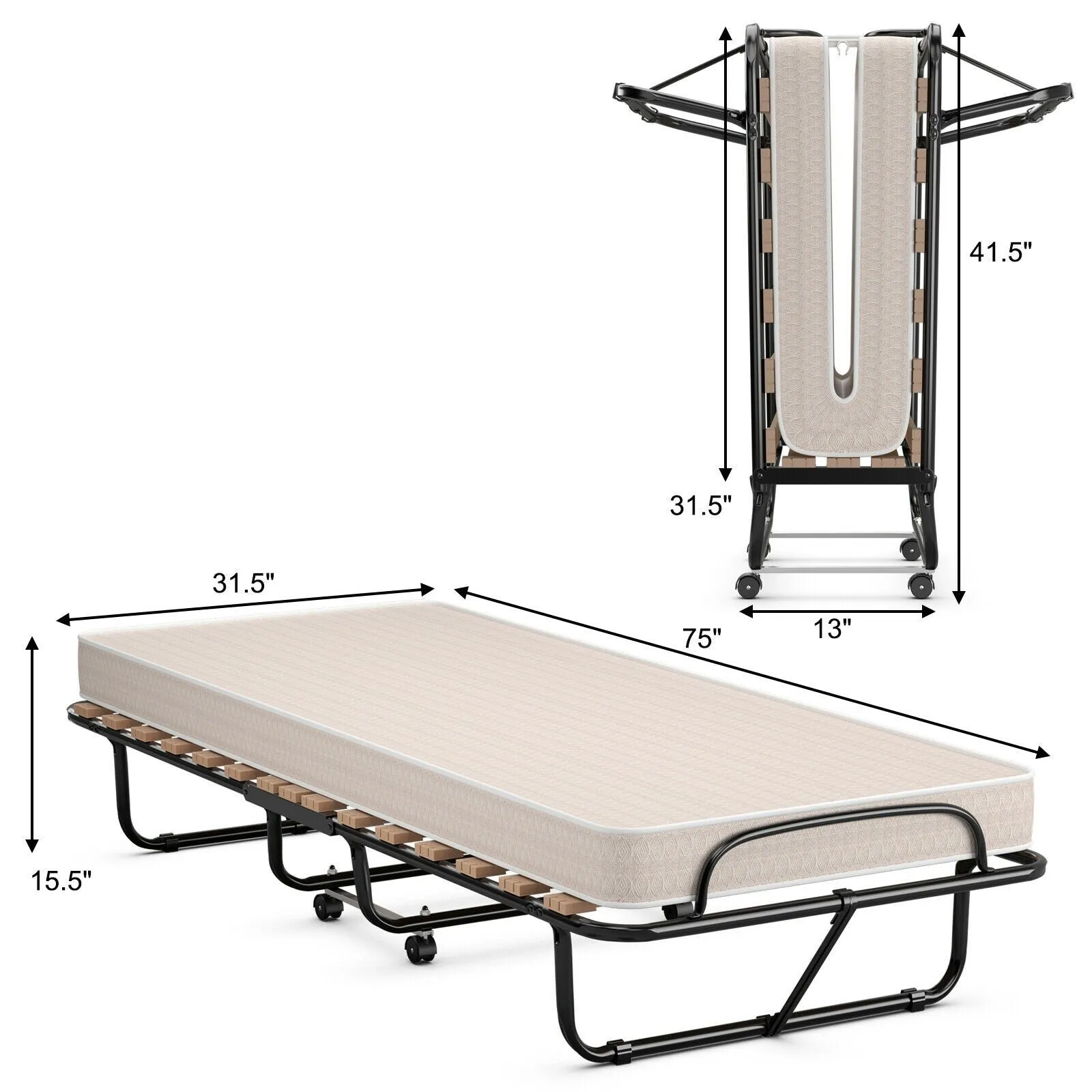 Extra Guest Folding Bed with Memory Foam Mattress
