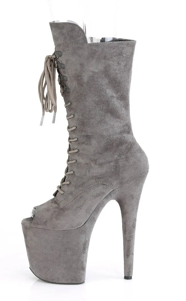 FLAMINGO-1051FS Grey Suede Open Toe Boots