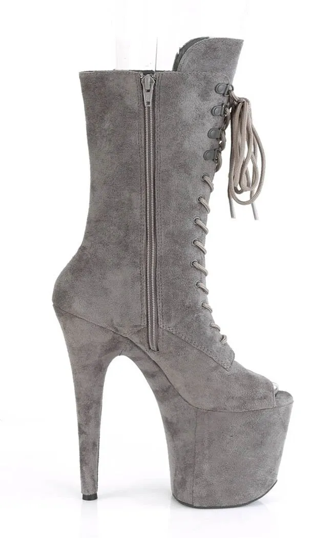FLAMINGO-1051FS Grey Suede Open Toe Boots
