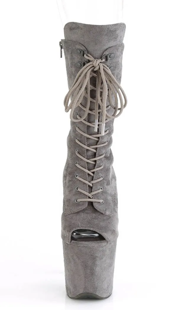 FLAMINGO-1051FS Grey Suede Open Toe Boots
