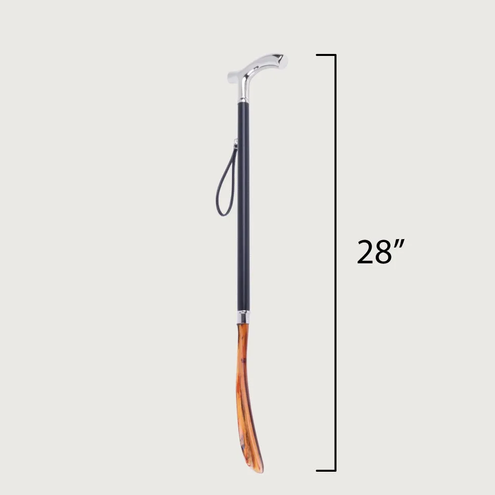 FootFitter Deluxe 28" Long Shoe Horn with Nickel Plated Derby Handle