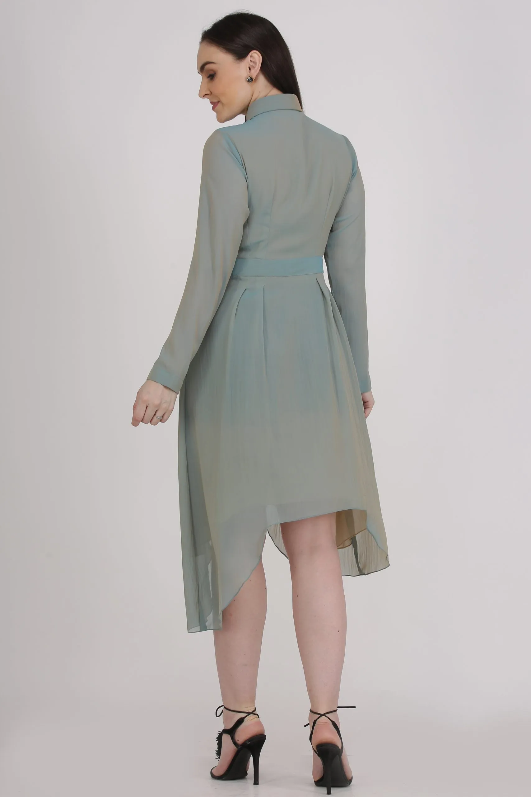 Georgette Grey Knee Length Work Shirt Dress