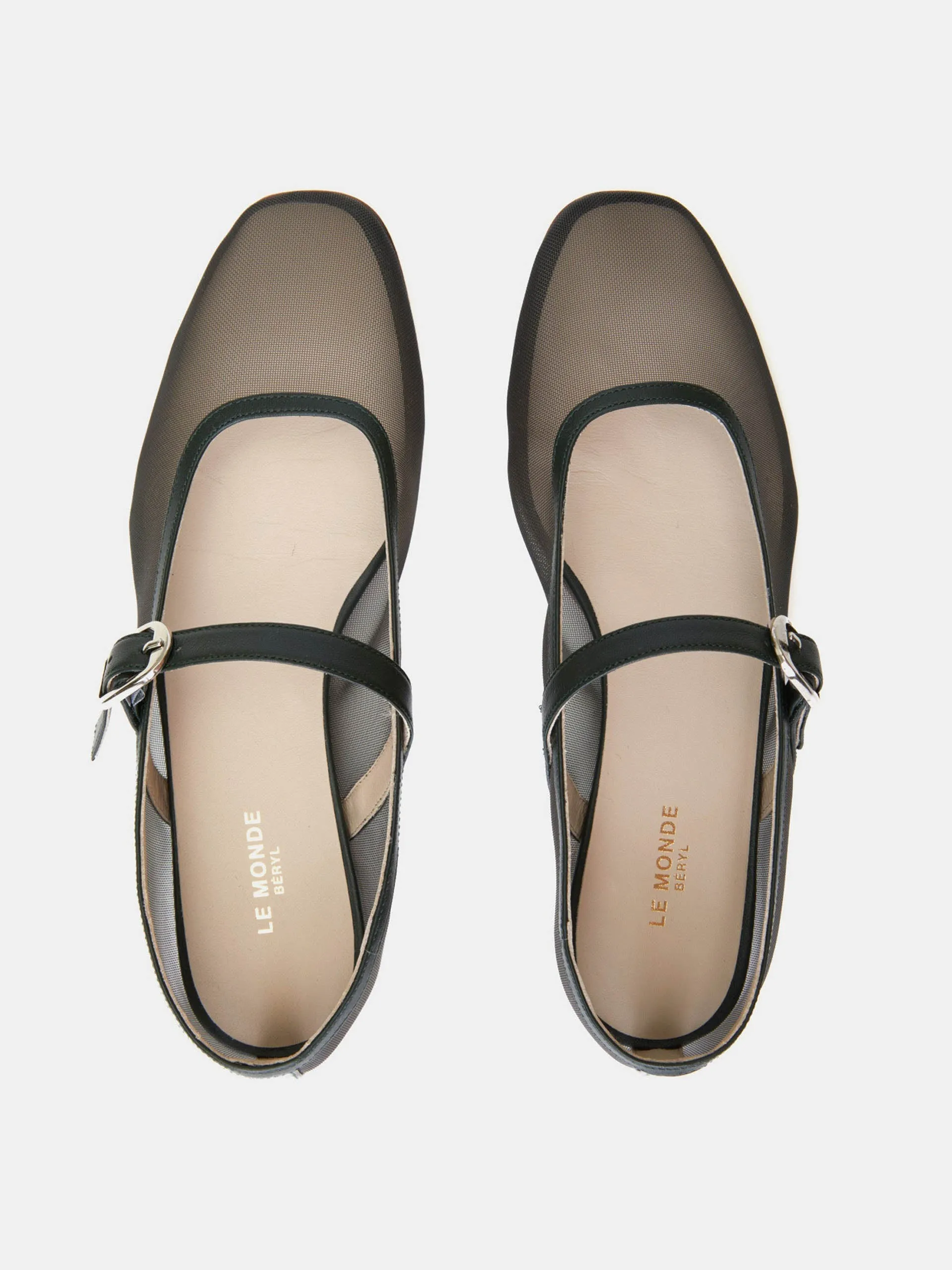 Green mesh Mary Jane flats