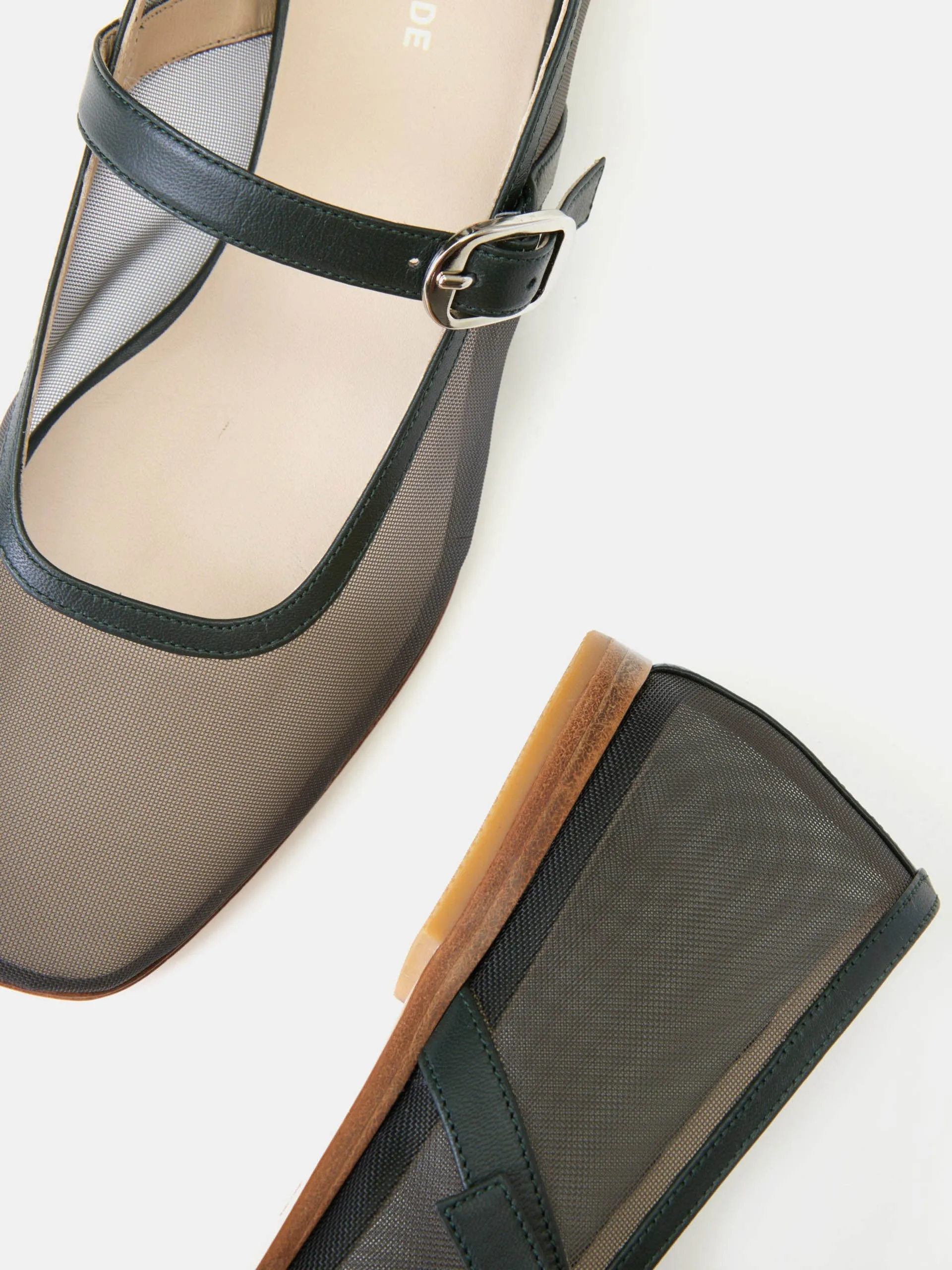 Green mesh Mary Jane flats
