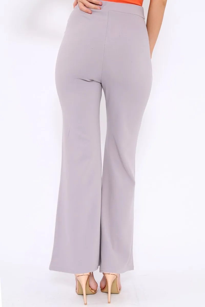 Grey High Waist Button Front Flare Trousers - Raye