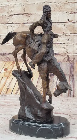 Handcrafted bronze sculpture SALE Rock A On Horse Riding Chief Indian Native
