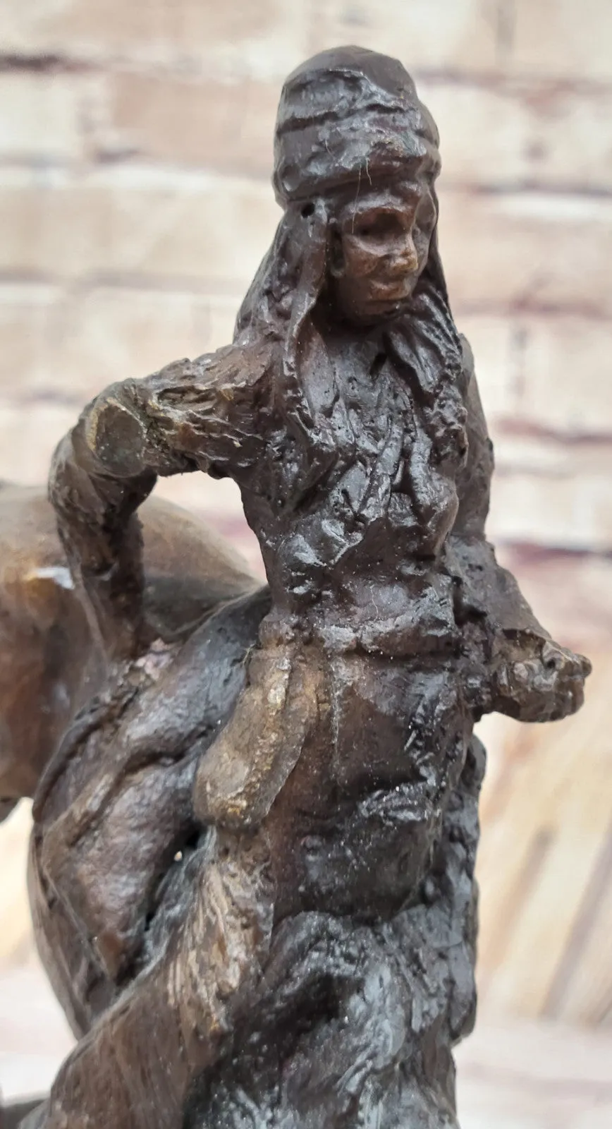 Handcrafted bronze sculpture SALE Rock A On Horse Riding Chief Indian Native