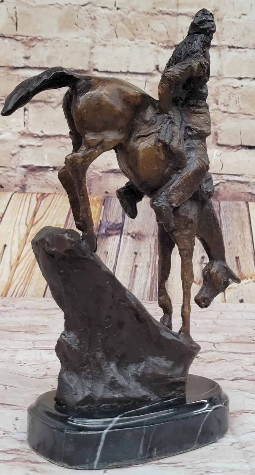Handcrafted bronze sculpture SALE Rock A On Horse Riding Chief Indian Native