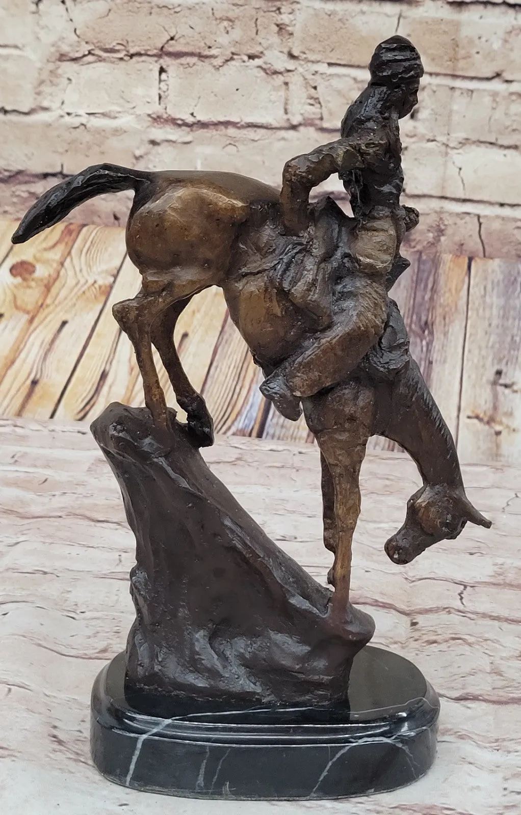 Handcrafted bronze sculpture SALE Rock A On Horse Riding Chief Indian Native