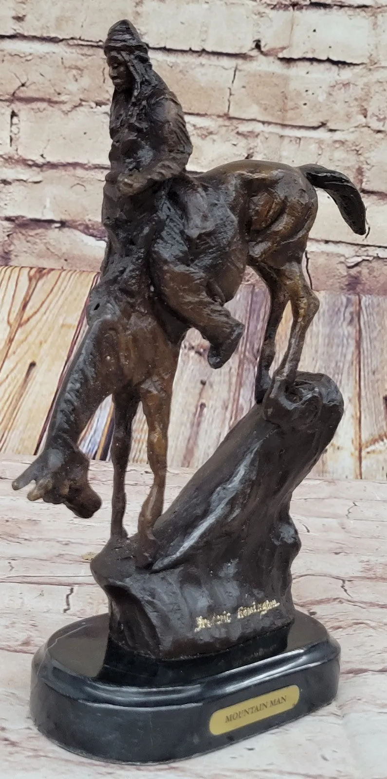 Handcrafted bronze sculpture SALE Rock A On Horse Riding Chief Indian Native