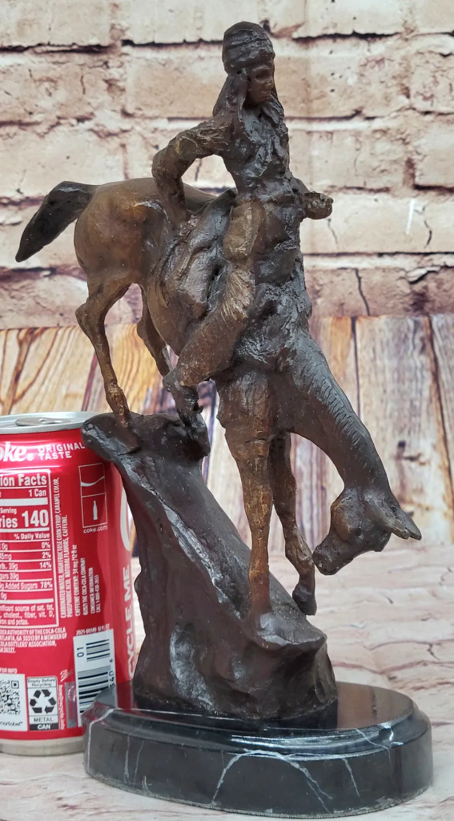 Handcrafted bronze sculpture SALE Rock A On Horse Riding Chief Indian Native