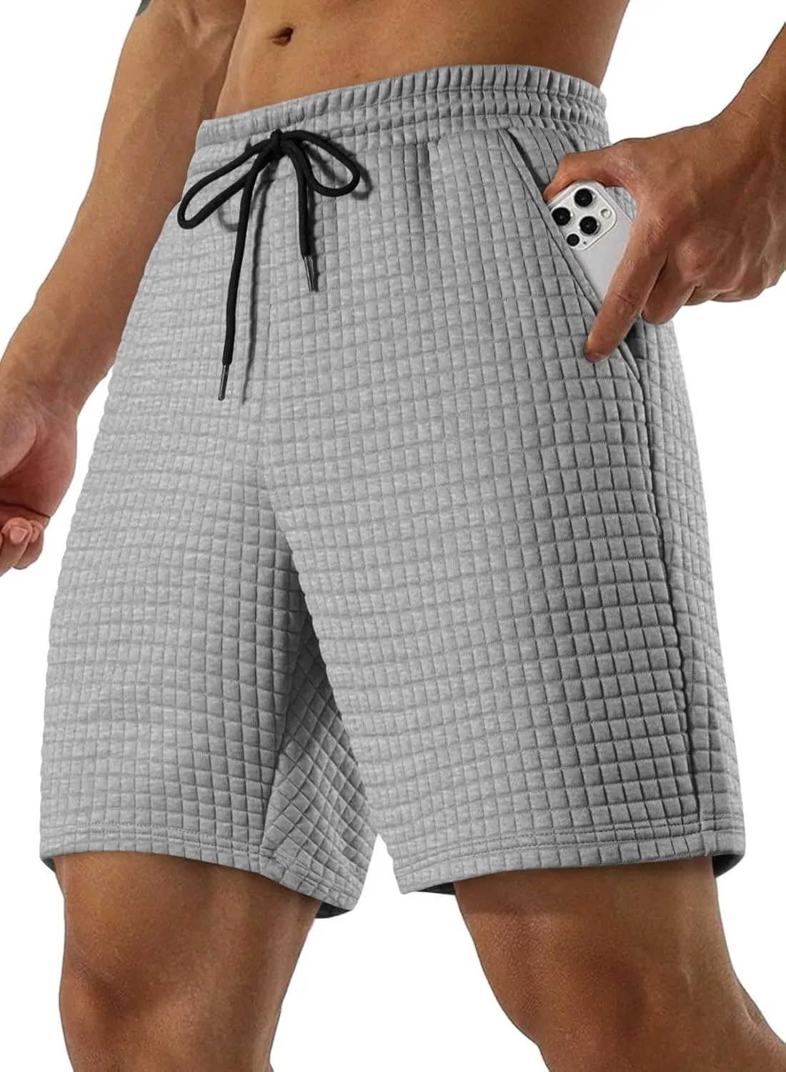 JMIERR Mens Sweat Shorts Casual Stretch Elastic Waist Waffle Workout Gym Short 7 inch Inseam Running Short with Pocket
