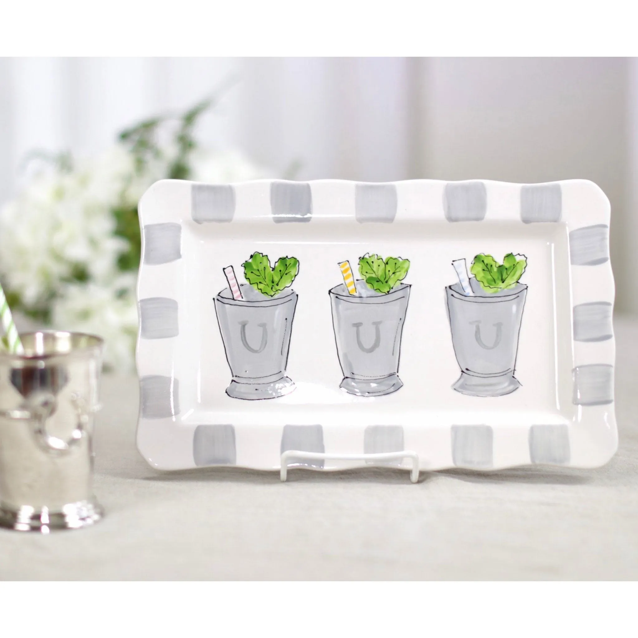 Kentucky Derby Gray Mint Julep Platter
