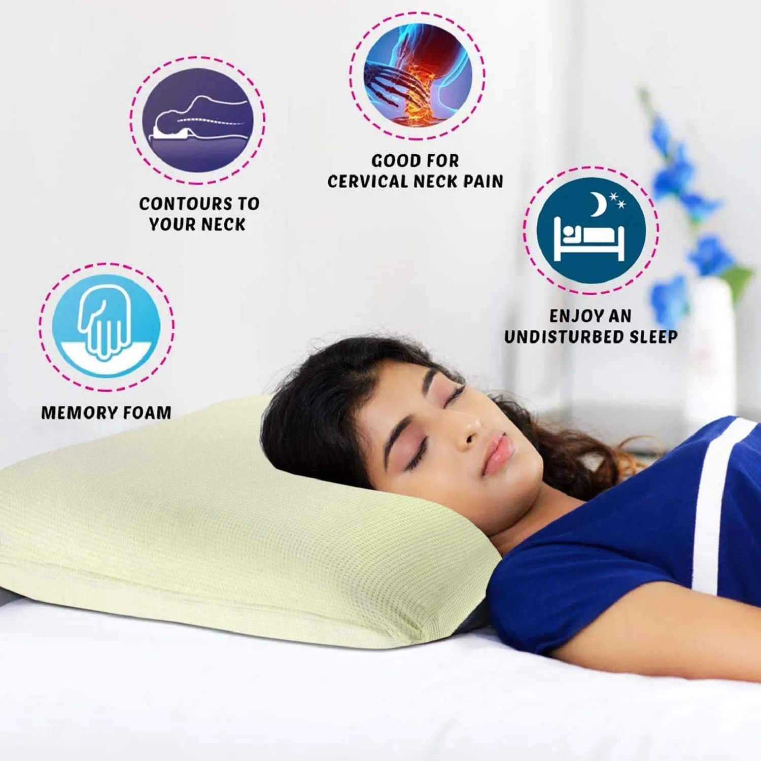Kuber Industries 100 Percent Pure Memory Foam Orthopedic Sleeping Pillows, Neck Pain and Back Support Pillow (Cream)-CTKTC39231