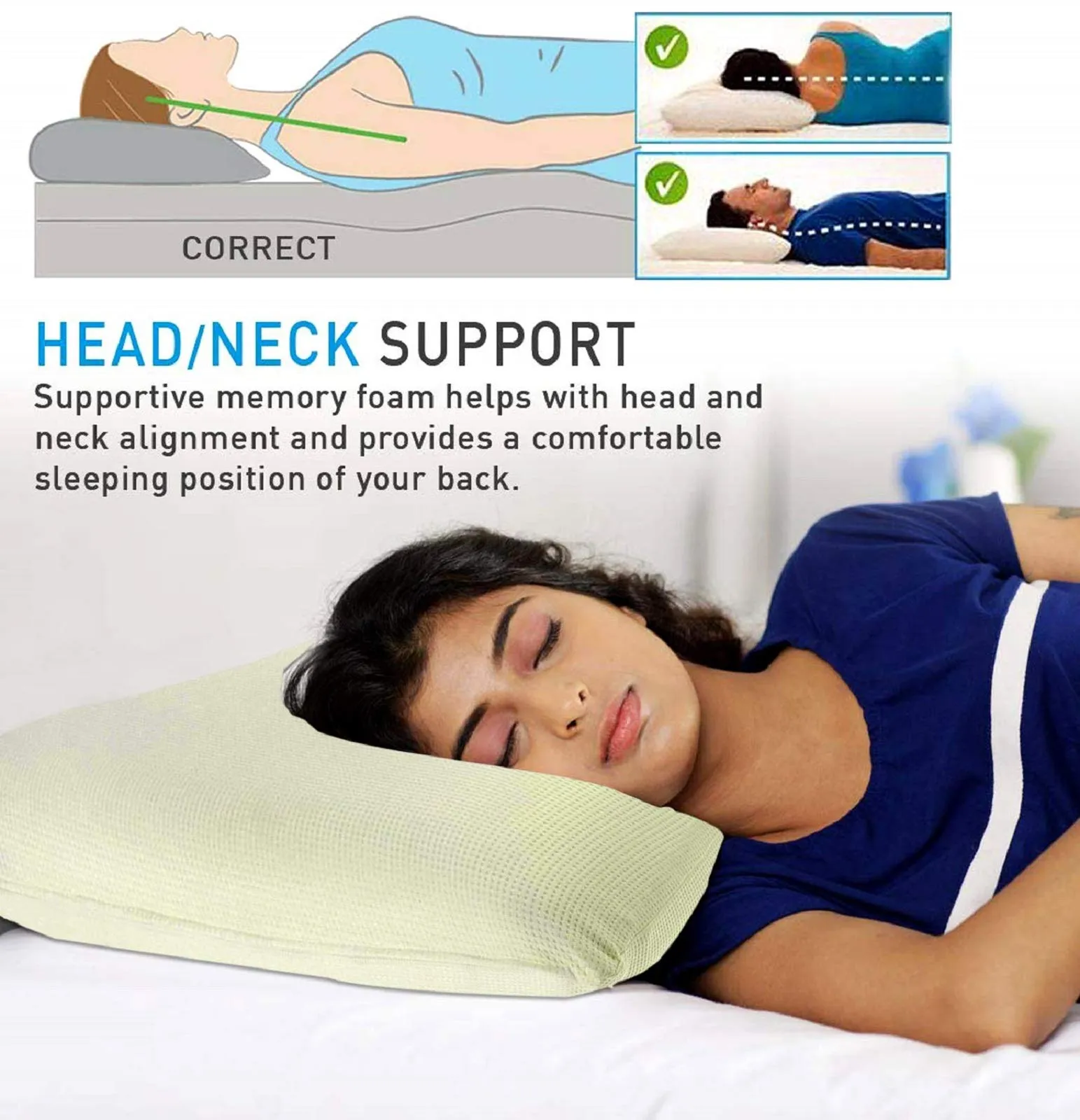 Kuber Industries 100 Percent Pure Memory Foam Orthopedic Sleeping Pillows, Neck Pain and Back Support Pillow (Cream)-CTKTC39231