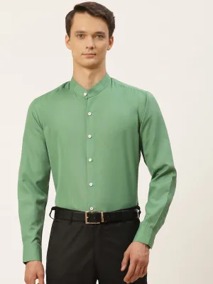 Mens Cotton Linen Pistachio Chinese Collar Shirt - Sojanya