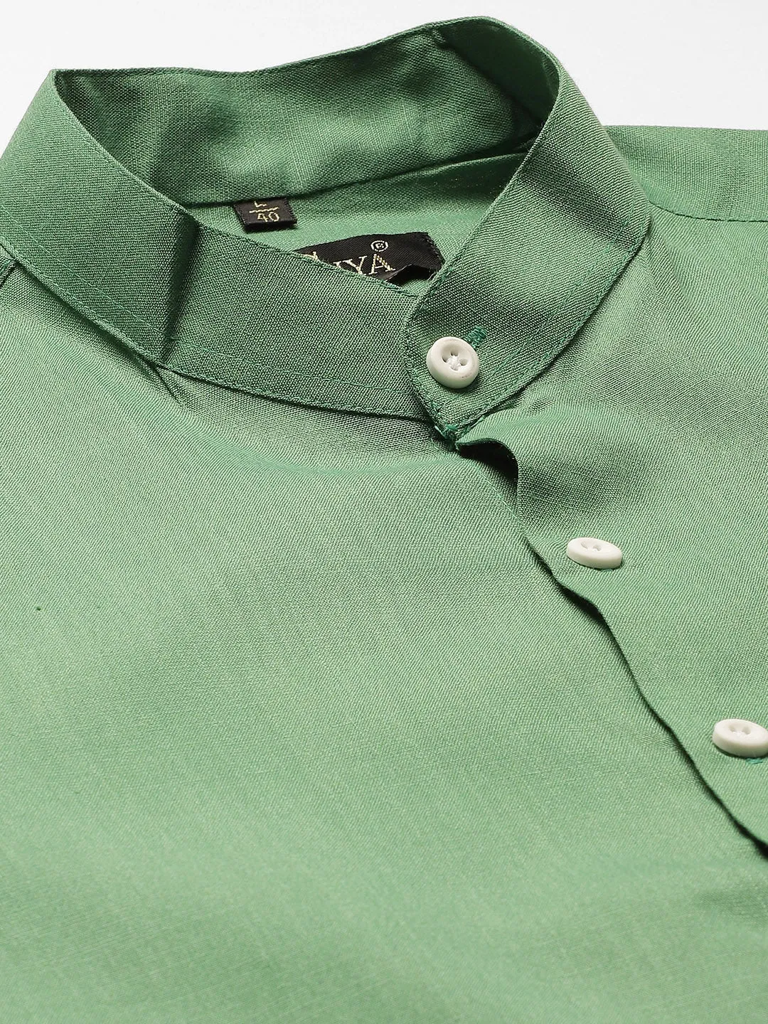 Mens Cotton Linen Pistachio Chinese Collar Shirt - Sojanya