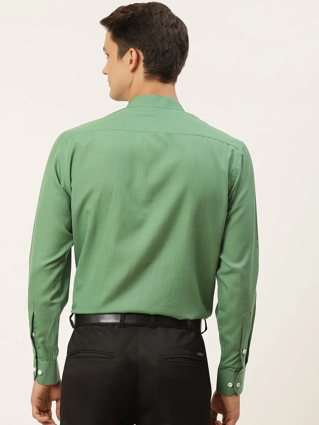 Mens Cotton Linen Pistachio Chinese Collar Shirt - Sojanya