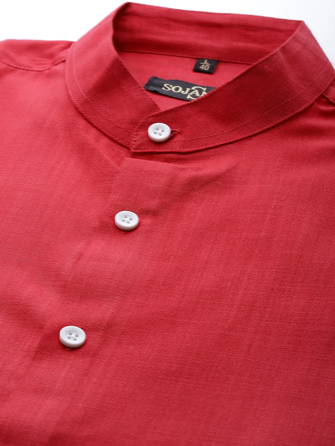 Men's Cotton Red Chinese Collar Formal Shirt - Sojanya