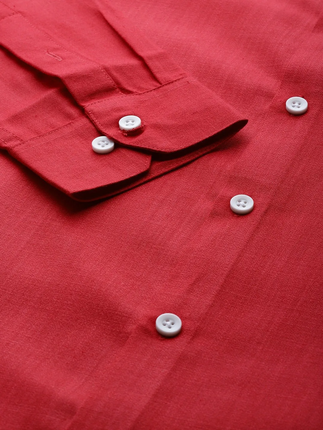 Men's Cotton Red Chinese Collar Formal Shirt - Sojanya