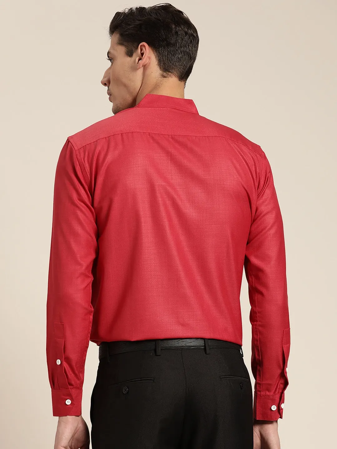 Men's Cotton Red Chinese Collar Formal Shirt - Sojanya
