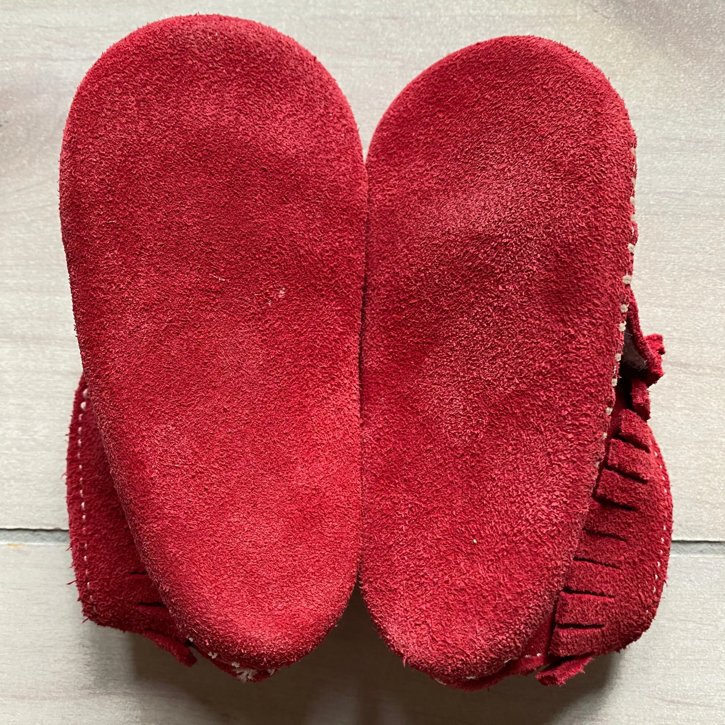 Minnetonka Red Suede Velcro Bootie Moccassin