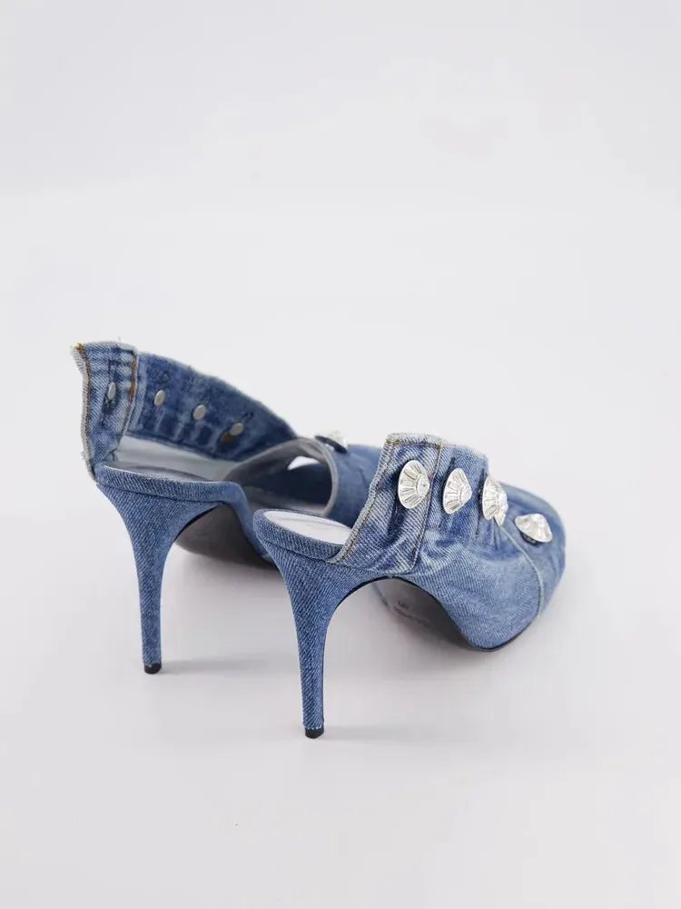 Open Toe Denim Booties/Denim Mules
