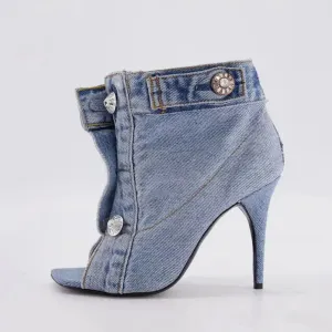 Open Toe Denim Booties/Denim Mules